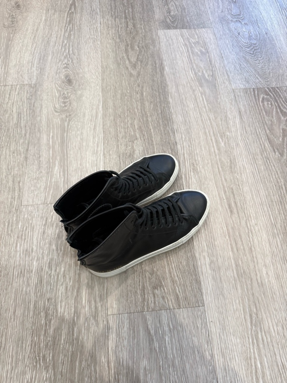 Common Projects Men's Black High-Top Leather Sneakers with White Sole